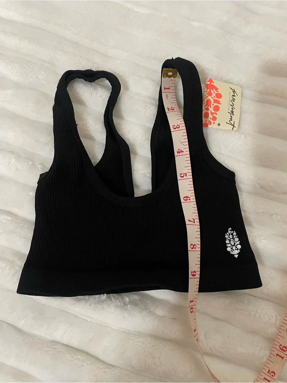 Free People Black Ribbed Seamless Sports Bra with White Logo